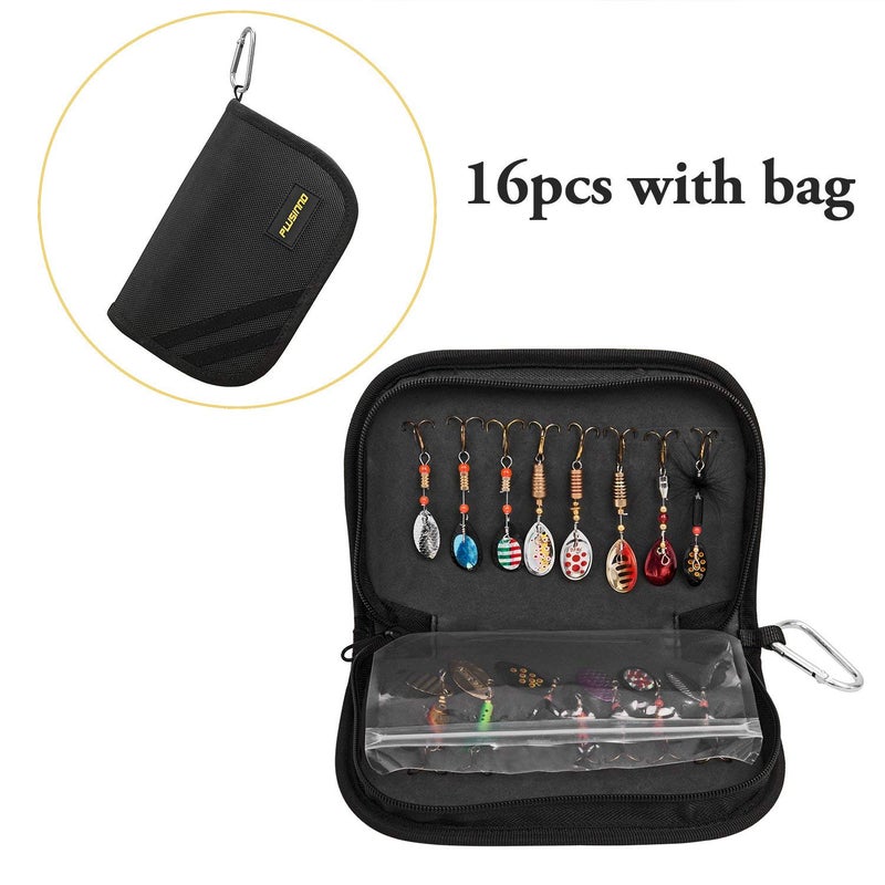 PLUSINNO 16pcs Fishing Lure Spinnerbait Kit with Portable Carry Bag,Bass Trout Salmon Hard Metal Spinner Baitsâ€‚Kit - Image 2